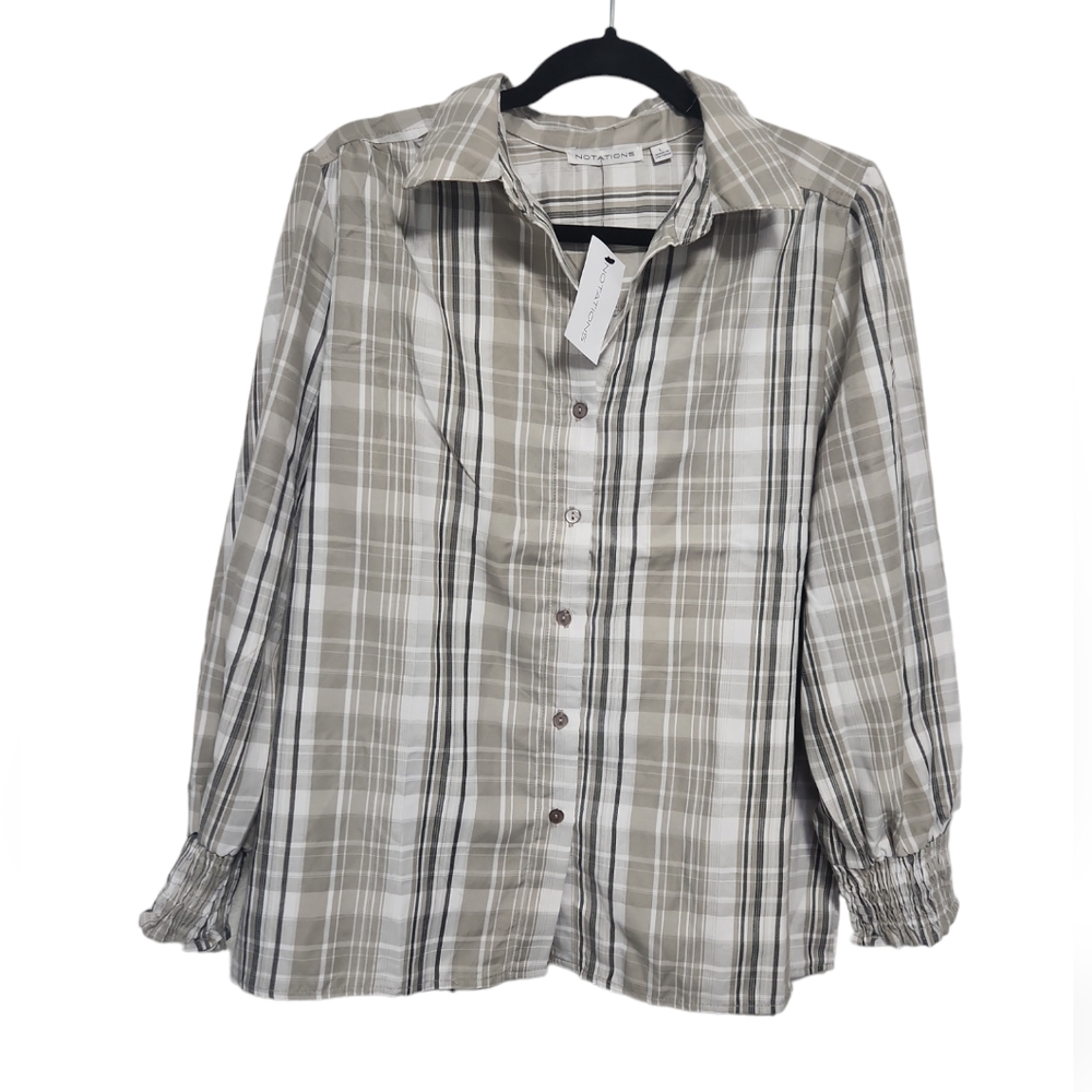 NWT Notations Plaid Button Up Blouse Size Large